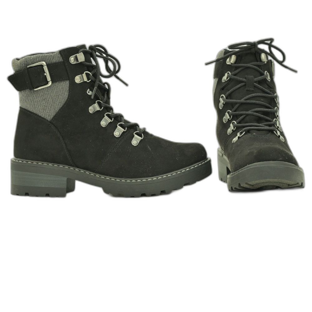 Black and Gray Lace Up Womens Combat Boots with Memory Foam Insole Size 6.5